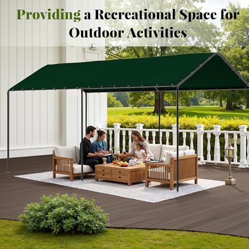 Carport, 10‘ x 20’ Heavy Duty Portable Garage All-Season Car Canopy, Outdoor Garage Boat Shelter Carport Canopy Party Tent w/Water-Resistant Tarp for Backyard (Green, 10' x 20' /no Side) - color: Green, size: 10' x 20' /no side