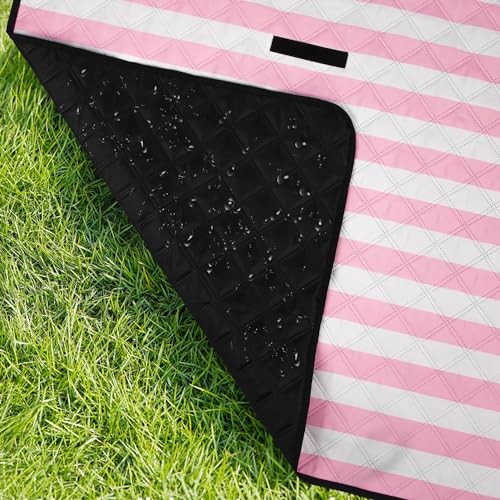 Waterproof Picnic Blankets,79''x79'' Extra Large Foldable Sandproof Beach Blanket,Portable 3-Layer Polyester Outdoor Picnic Blanket for Grass Lawn,Beach,Family Camping,Park,Travel-Pink Stripe - color: Pink Stripe