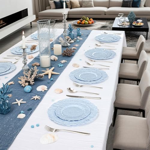 DaYammi 60Pcs Blue Plastic Plates - Light Blue Pates Disposable & Reusable - Heavy Duty Plastic Plates for Party Including 30 Dinner Plate,30 Dessert Plate for Weddings, Birthdays, Dinner Parties - color: Light Blue