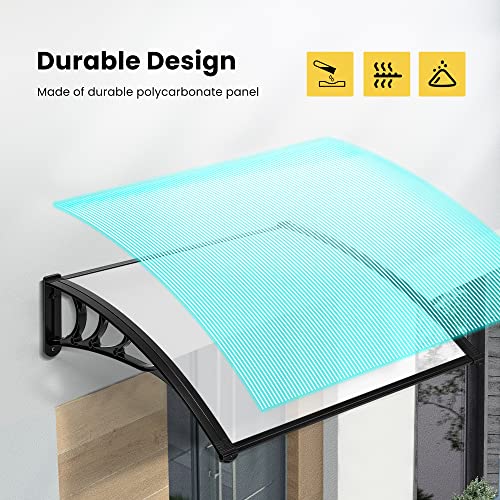 VIVOHOME Polycarbonate Window Door Awning Canopy Transparent with Black Bracket 40 Inch x 40 Inch - color: Transparent, size: 40 Inch x 40 Inch