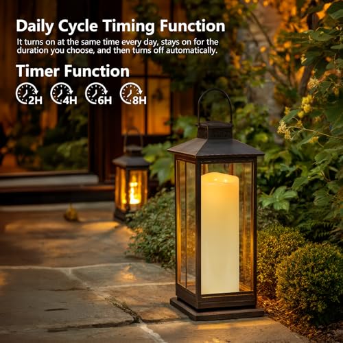 Kimjo 14" x 4" Large Outdoor Candles with Remote: Battery Operated LED Flameless Candles with Timer - Realistic Fake Waterproof Flickering Pillar Candles for Patio Porch Lanterns (Ivory 2 Pack) - color: Ivory