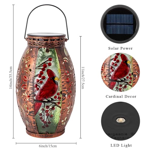 STARSOUL Solar Lantern Outdoor Waterproof, Hanging Solar Lantern for Patio Garden Yard Decor, Cardinal Memorial Gifts for Loss of Love one, Bereavement Sympathy Gift - color: Cardinal-B