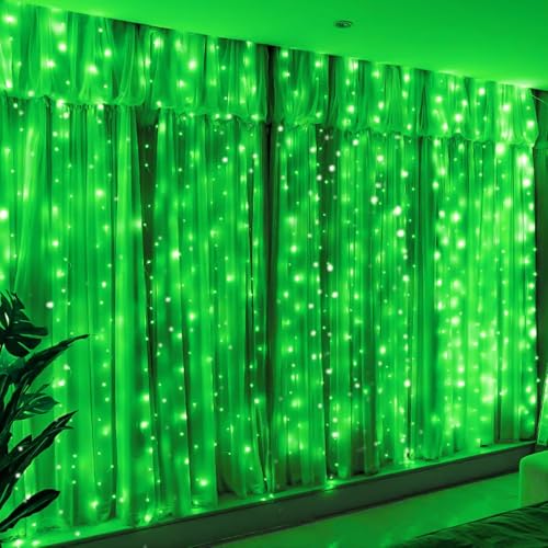 HXWEIYE 300LED Fairy Curtain Lights, 9.8x9.8Ft USB Plug-in 8 Modes Christmas String Hanging Lights with Remote for Bedroom Backdrop Wedding Indoor Wall Decor, Green, Standard – 1 Pack - color: Green, size: Standard – 1 Pack
