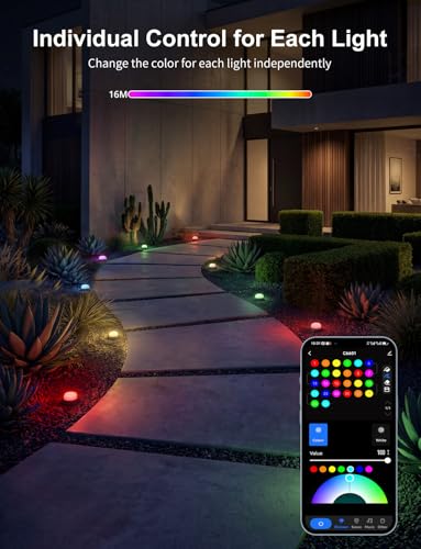 APPECK Smart Outdoor Ground Lights 16 Pack, 50FT RGBW Color Changing Pathway Lights Wired, IP65 Waterproof Landscape Lights, for Garden Yard Lawn Walkway Holiday Party Decor, Compatible with Alexa - size: 16 Pack, 50FT
