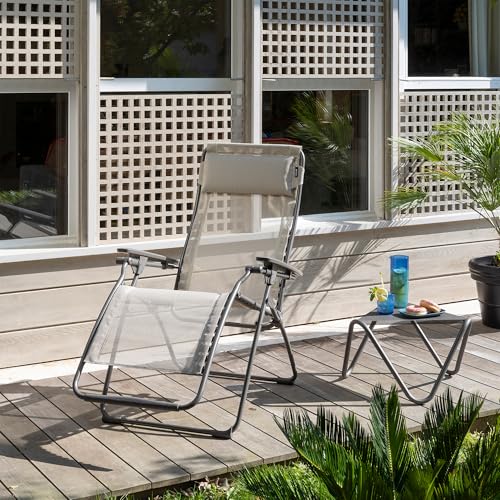 Lafuma Futura LFM3118 8548 Zero Gravity Outdoor Steel Framed Lawn Patio Recliner Folding Lounge Chair with Batyline Canvas, Seigle Grey - color: Grey (Seigle), style: Futura Zero Gravity