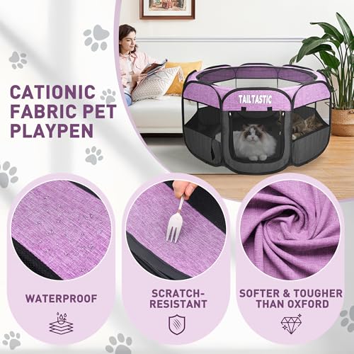 Portable Pet Playpen for Medium Dogs & Cats, Foldable Puppy Safety Pen with Removable Zipper Top, Breathable Mesh Dog Delivery Room, Indoor Isolation Cage for Pets (Purple, Medium) - color: purple, size: Medium