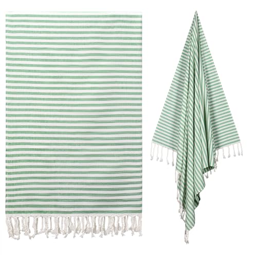 cabanana Turkish Beach Towel Oversized - 40"x70" Quick Dry Sand Free Thin Beach Towels for Adults,Extra Large Cotton Lightweigh Travel Towel for Beach Accessories (Green) - color: Stripe Green