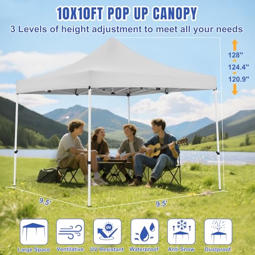 Yesker 10x10 Pop Up Canopy Tent with 4 Sidewalls Portable Folding Outdoor Canopy Easy Setup Gazebo Waterproof Instant Popup Shelter Tent w Wheel Carry Bag sandbags for Events Parties Camping, White - size: 10x10FT White w Sidewalls