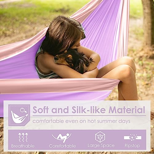 GRASSMAN Kids Hammock-Small Camping hammocks, Portable Camping Gear for Child Indoor/Outdoor use, with Tree Straps & Carabiners Purple - color: Purple & Pink, size: one pack