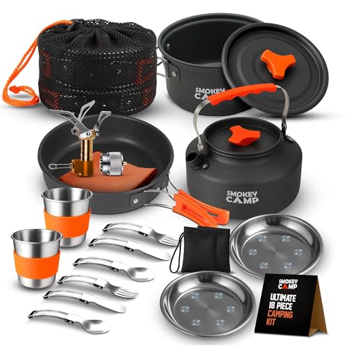 Smokey Camp Camping Cookware Mess Kit Set with Stove - Backpacking Camping Pots and Pans Set, All in One Non-Stick Camping Cooking Set, Portable Stove, Hiking, Picnic, Outdoor & Camping Cookware Set - style: 2.0 Liter Pot