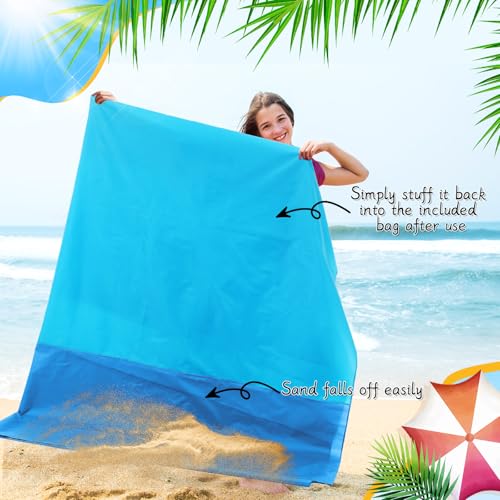 Drydiet Extra Large Beach Blanket Sandproof Waterproof 10 x 9 ft Beach Mat for 2-8 Adults Oversized Quick Drying Outdoor Picnic Blanket Lightweight Sand Free Mat for Travel Camping Hiking(Blue Cyan) - color: Blue Cyan