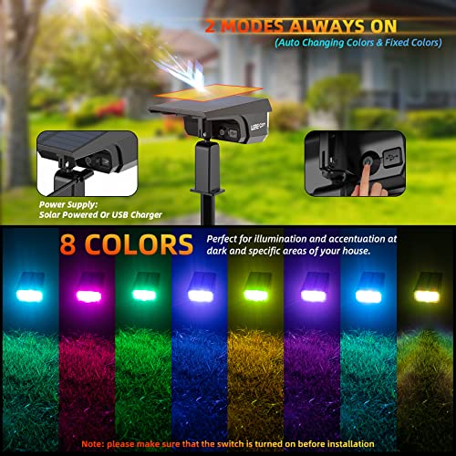 Solar Outdoor Lights,40 LEDs Color Changing RGB Solar Landscape Path Lights,USB & Solar Powered Multicoloured Spotlights,14 Colors Auto Cycling Spotlights for Yard,Garden,2 Pack - color: Multicolor, size: 2 Pack