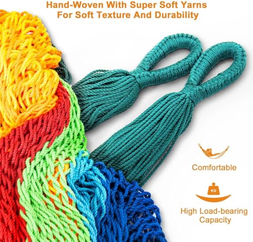 Lazy Daze Hammocks Handwoven Mayan Hammock with Heavy Duty Steel Stand, 10.5 FT Soft Rope Double Hammock for Patio Outside, 550 lbs Weight Capacity, Multi Color - color: Multi Color