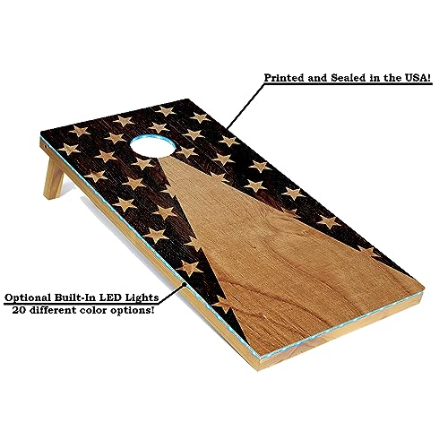 Tailgating Pros Cornhole Board Set w/Bean Bags and Carrying Case - 4'x2' Corn Hole Toss - Tournament and Lightweight Options - Optional LED Lights - color: Woodgrain Star Pyramid, size: 4'x2' Boards