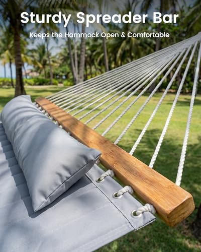 ANAGOO Double Quilted Outdoor Hammock for 2 Adults, 500lb Capacity Backyard & Camping Hammock with Pillow and Bamboo Spreader Bar, Fits 11–15ft Hammock Stands (Stand Not Included),Dark Gray - color: Dark Gray(without Stand)