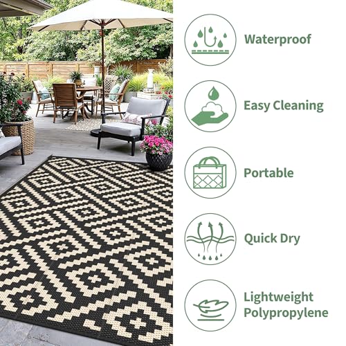 sarben Outdoor Rug for Patio - Waterproof Plastic Straw Camping Rugs 8x10 ft, Reversible Outdoor Indoor RV Mat Carpet for Patio, Porch, Deck, Balcony, Picnic, Beach, Black Beige - color: Black&beige, size: 8' x 10' (Rectangular)