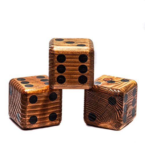Yard Dice Giant Wooden Yard Game, 6 Solid 3.5" Wood Dice, Storage Bag, optional 5PK 5"x7" Yardzee and Yarkle Dry Erase Score cards, Great for Weddings, family reunions, Backyard BBQs and more