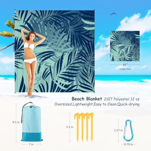 Beach Blanket Waterproof Sandproof 1-7 Adult Oversized 78 '' × 81 '' Lightweight Durable Compact Sand Free Extra Large Beach Mat for Travel Camping Hiking Picnic Blanket - color: Leaves1, size: 78“x81”