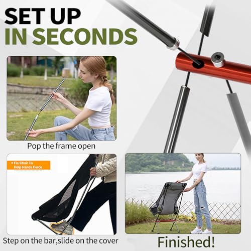 SHALLWE Camping Chairs, All Aluminum Frame Portable Folding Camp Chair for Adults, Heavy Duty High Back Collapsible with Built-in Pillow, Side Pocket, Carry Bag for Backpacking, Hiking, Beach - color: Green