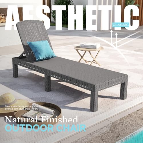 DIMAR GARDEN Outdoor Chaise Lounge,Resin Pool Lounge Chair Waterproof Recliner,Gray - color: Grey, style: 1 Pieces