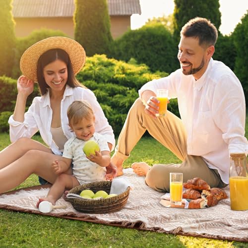 VitalCozy Waterproof Picnic Blankets 71×71 inch Outdoor Blanket Foldable 2 in 1 Double Layer Sandproof Beach Mat with Carry Strap for Camping Lawn Park Beach Grass(Khaki) - color: Khaki