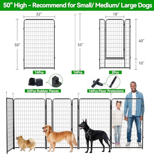 Kfvigoho Dog Playpen Outdoor Extra Wide 16 Piece Panels Heavy Duty Dog Fence 50" Height Anti-Rust with Doors Portable for RV Camping Yard, Total 42FT, 140 Sq.ft, Snowy Black - style: 32"W x 50"H
