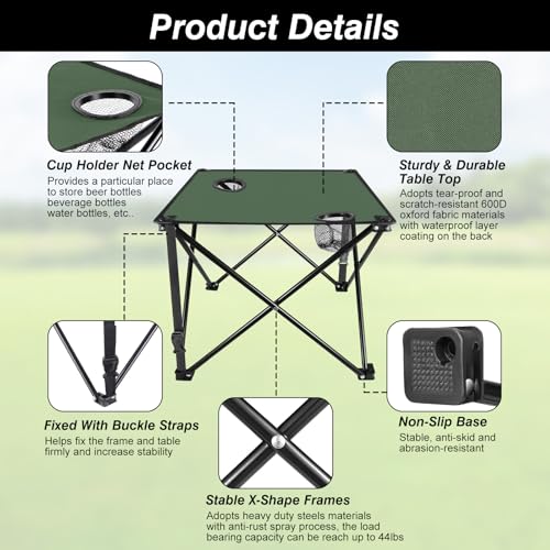 Moclever 2PCS Foldable Camping Table–Ultralight Portable Table with Cup Holders&Carry Bag, Perfect for Outdoor Adventures,Picnic,Beach, BBQ,Hiking & Home Use - style: 2Pcs Green