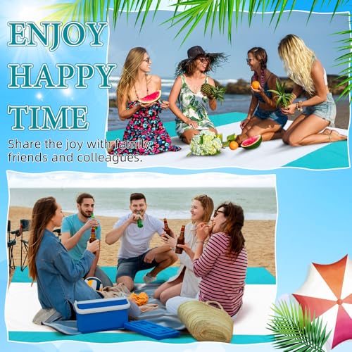 Drydiet Extra Large Beach Blanket Sandproof Waterproof 10 x 9 ft Beach Mat for 2-8 Adults Oversized Quick Drying Outdoor Picnic Blanket Lightweight Sand Free Mat for Travel Camping Hiking(White Cyan) - color: White Cyan