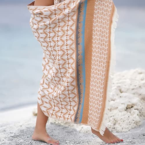 BAGNO MILANO Beach Towels Organic Turkish Cotton Soft, Quick Dry Oversized Turkish Towel Throw Blanket for Beach, Yoga, Spa, Pool (Myra Caramel, Beach Towel) - color: Myra Caramel