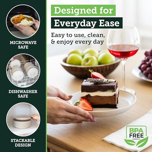 Grow Forward Premium Wheat Straw Plates - 8 Inch Reusable Hard Plastic Dinner Plates Set of 8 - Unbreakable Microwave Safe Plates for Dessert, Camping, RV, Outdoors, Patio, Kitchen Dishes - Sahara - color: Sahara Beige, size: 8 inch