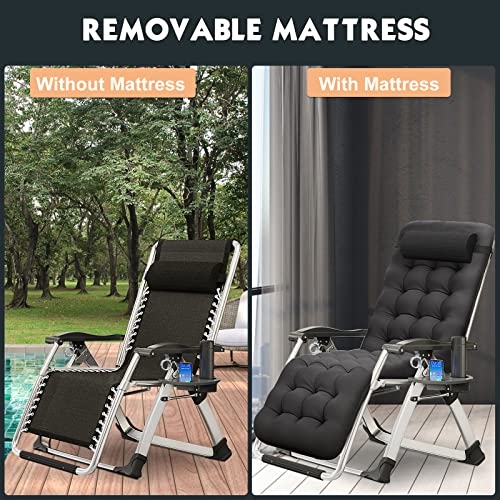 MOPHOTO Zero Gravity Chair, Outdoor Padded Lounge Chair with Side Table, Zero Gravity Recliner Chair, Outdoor Reclining Chair, Sturdy & Comfortable, Supports up to 440lbs - color: Charcoal Gray, style: Zero Gravity Chair