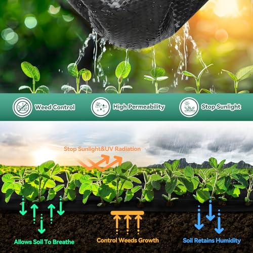 Domusensus 3ftx180ft Weed Barrier Landscape Fabric Heavy Duty 3.2oz, Woven Geotextile Weed Blocker Landscaping Fabric, Ground Cover Weed Control Mat, Commercial Weed Cloth Garden Bed Liner - size: 3FTX180FT
