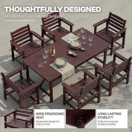 Outdoor HDPE Dining Set 5 Pieces, Patio Table with Umbrella Hole and 4 Chairs, All Weather Patio Furniture for Lawn, Garden, Backyard, Deck, Poolside, Outdoor Dining Table and Chairs, Coffee - color: Coffee, size: 5-Piece (1 Table + 4 Chairs)