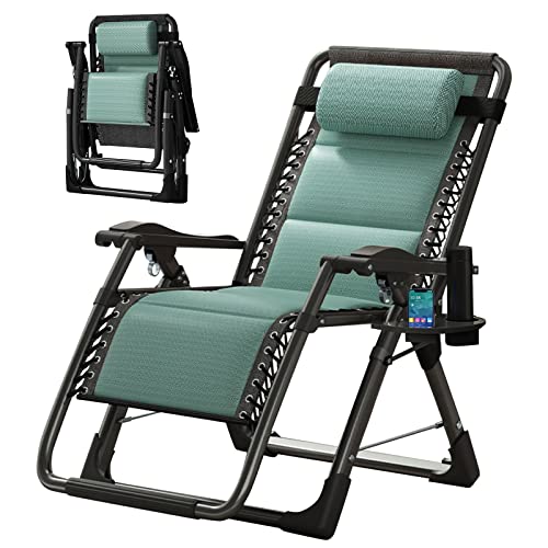 Slsy Zero Gravity Chair, Lounge Chair with Removable Cushion & Tray for Indoor and Outdoor, Patio Recliner, Folding Reclining Chair for Adults, Pacific Green - color: Pacific Green, style: Zero Gravity Chair