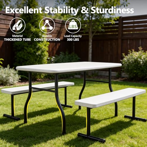 Kids Picnic Table with Benches, 38" Outdoor Toddler Table Set for 4 Children, Heavy Duty HDPE Play Table, 300LBS Capacity, Kids patio table and Chairs for Backyard, Park, Garden, Crafting and Indoor