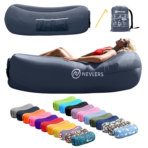 Nevlers 450Lbs Cap Outdoor Inflatable Couch for Camping Navy Blue| Tough 210T Polyester Air Chair Inflatable Lounger | Inflatable Chairs for Movie Night, Hiking, Travel Beach Chair & Portable Hammock - color: Navy, size: 1 Pack