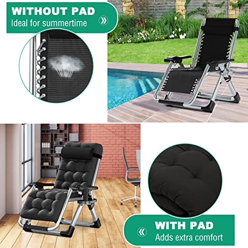LILYPELLE Zero Gravity Chair, Premium Lawn Recliner Folding Portable Chaise Lounge with Detachable Cushion, Headrest and Cup Holder, Reclining Patio Lounger Chair - color: Black, style: Zero Gravity Chair