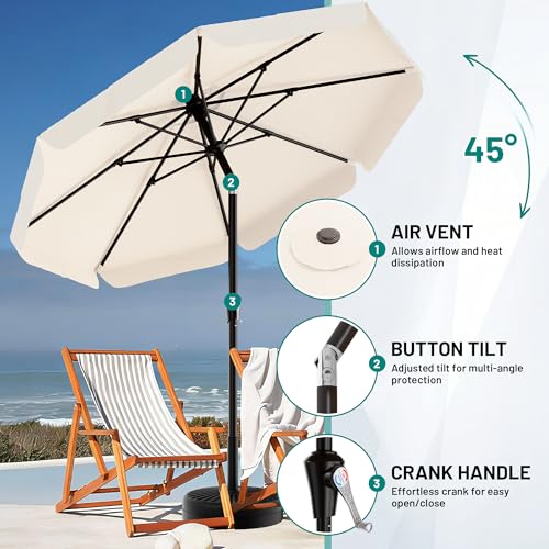 AreShark 9FT Valance Patio Umbrella, Outdoor Table Umbrella with Tilt and Crank, Outdoor Market Umbrellas W/ 8 Sturdy Ribs UV Protection for Garden, Deck, Backyard and Pool, Cream White - color: Cream White, size: 9 Ft