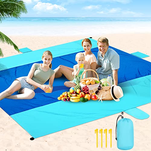 Beach Blanket Waterproof Sandproof Beach Mat 10 x 9ft Extra Large Quick Drying Oversized Lightweight Sand Free Outdoor 120"×108" Picnic Blanket for Vacation Camping Hiking - color: Light Blue