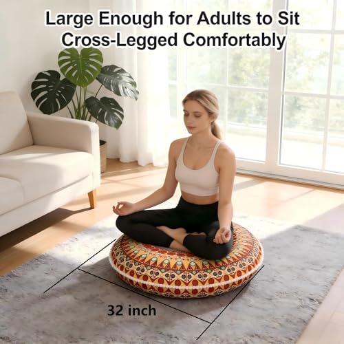 LOVMOC 32 Inch Round Floor Pillow for Adults Set of 2, Large Thick Memory Foam Boho Mandala Meditation Floor Seating Cushion, Machine Washable for Living Room Outdoor Yoga Floor Sitting, Orange - color: Orange, size: 2 Count (Pack of 1)
