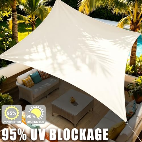 12' x 16' Rectangle Waterproof Sun Shade Sail, Sail Shades Canopy Cloth Shelter Cover, 95% UV Blockage & Water Resistant, Sunshade Awning Canopies Outdoor for Patio Garden Backyard Deck -Cream - color: Cream, size: 12' X 16'
