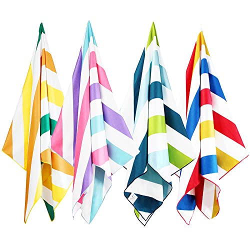 Whale Flotilla 4 Pack Large Quick Dry Beach Towel (30"x60"), Microfiber Sand-Free Beach Towel Set, Super Absorbent Compact Pool Travel Accessories, Pink/Summer/Green/Orange - color: Pink/ Summer/ Green/ Orange, size: 60.00" x 30.00"