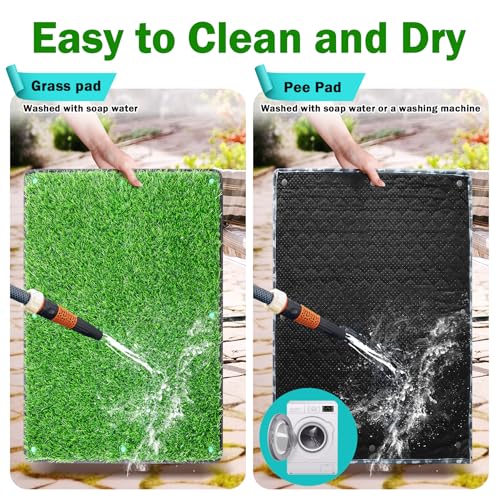 Dog Grass Mat with Pee Pad 32×23", Medium Dog Litter Box Indoor Artificial Turf Grass Porch Waterproof Patio Potty Tray for Doggie Reusable Washable Pads and Lawn for Puppy Training PCS