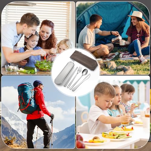Travel cutlery set, 18/8 stainless steel cutlery, Reusable utensils set with case, Portable Silverware Lunch Box for Camping and Office (Stainless Steel)