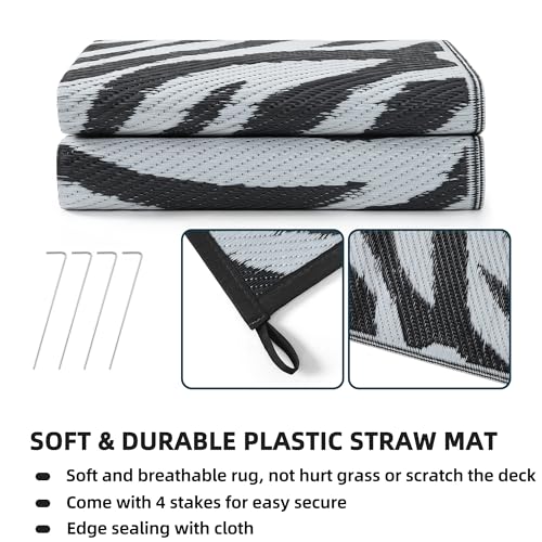 Boulder Bee Outdoor Rugs | Plastic Straw Rug | Waterproof Outdoor Camping Rugs | Quick Drying Picnic Rug | Sand Free Reversible Beach Mats | 5 x 8 Feet | 2.7 lb - color: Zebra Print, size: 5*8 Feet