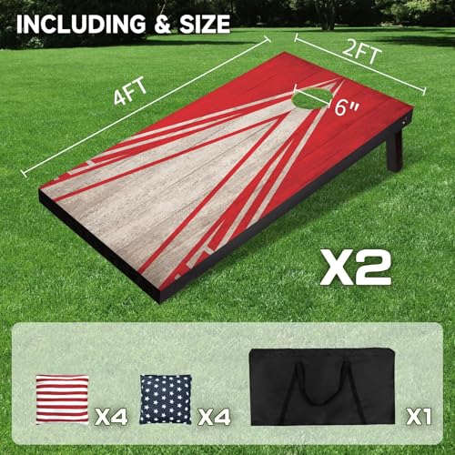 Cornhole Board Set 4x2 Regulation Size Cornhole Set with Carrying Bags & 8 Bean Bags Corn Hole Boards Bean Toss Game for Adults Family Outdoor Lawn Outside Backyard Games - color: Twill Pattern, size: 4*2FT