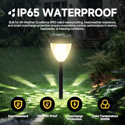 Ensenior 12-Pack Solar Lights Outdoor, 14.17" Auto ON/Off 3000K LED Solar Garden Lights for Pathway, Yard, Patio, Walkway, Planter, Waterproof, Energy-Efficient Landscape Lighting - color: Warm White, size: 14.17"H 12-Pack