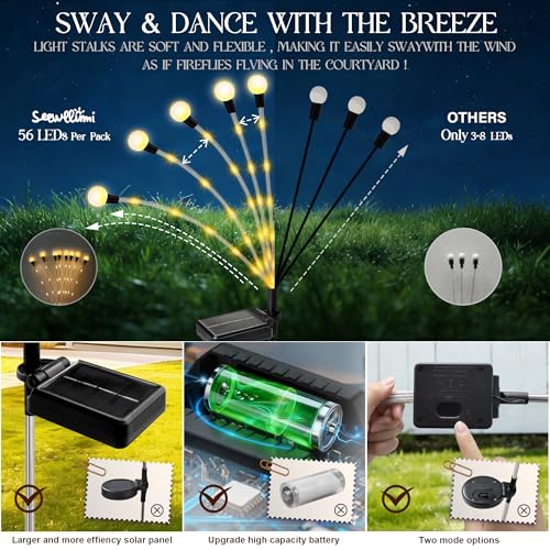 Solar Garden Lights Outdoor Decor(2pack,56LED) Upgraded Solar Swaying Light for Garden Decorative, Waterproof Firefly Light with Big Bulb, for Yard,Patio,Pathway,Party(Warm White) - size: 2 Pack