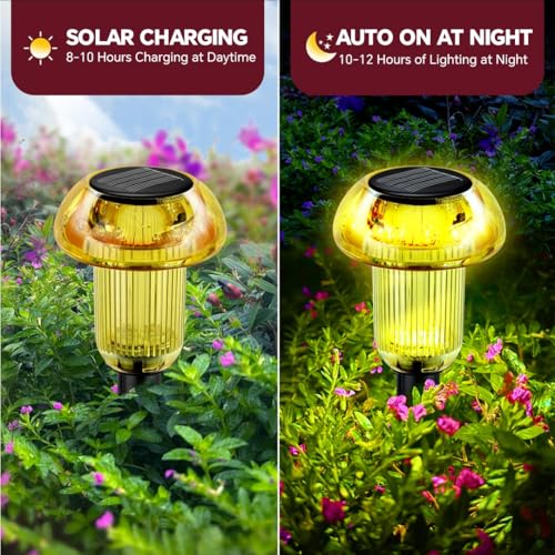 Easter Solar Pathway Lights Outdoor Decorative 4 Pack, Yellow LED Mushroom Solar Lights Outdoor Waterproof Solar Powered Decor for Yard Driveway Patio, Valentines Day Halloween Christmas Garden Decor - color: 4-Pack Yellow