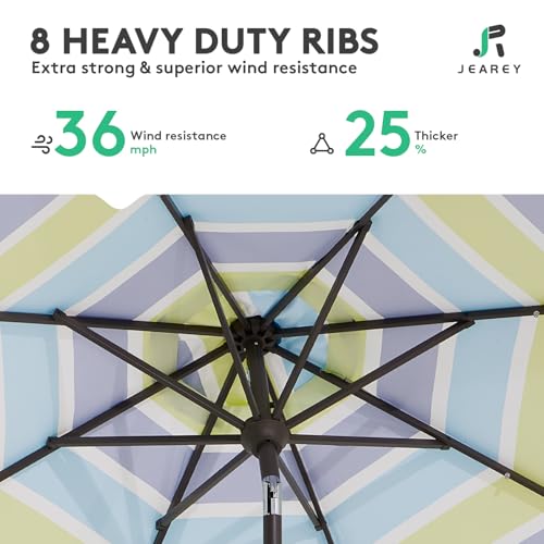 JEAREY 9FT Outdoor Patio Umbrella Outdoor Table Umbrella with Push Button Tilt and Crank, Market Umbrella 8 Sturdy Ribs UV Protection Waterproof for Garden, Deck, Backyard, Pool (Blue-Green Stripe) - color: Bold Blue & Green Stripe